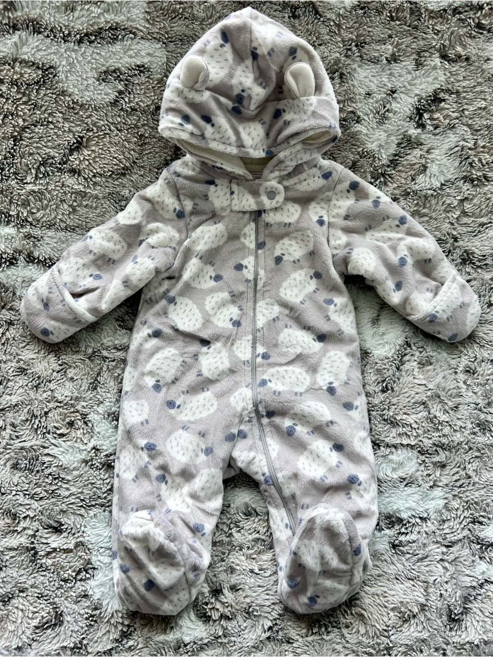 Just One You Full-Zip Hooded Fleece Sheep Print Onesie (3 Months)